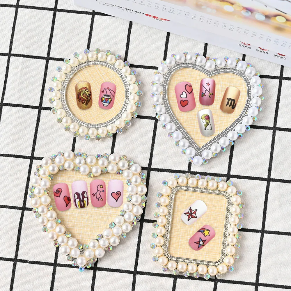 

1Pc Nail Display Stand Pearl Alloy Nail Color Palette Gel Polish Pallet Round/Heart/Square Showing Shelf Salon Manicure Tools #*
