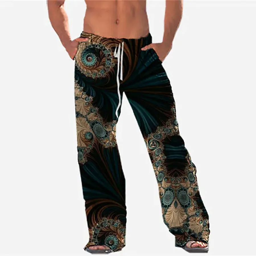 

Peacock Pattern Men Straight Slacks Colorful Printed Outside Ride Daily Style S-3XL