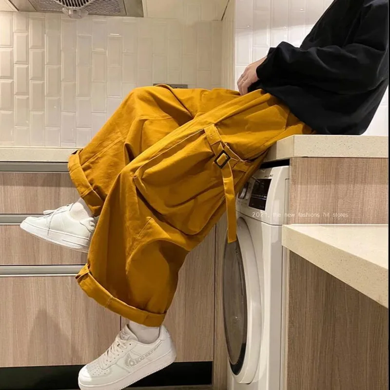 Комбинезоны хаки мужские прямые свободные широкие брюки в японском стиле High Street