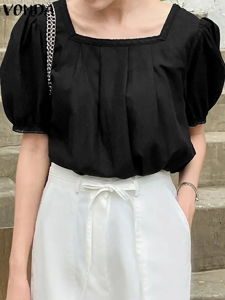 Женская богемная блузка VONDA 2023 повседневные свободные однотонные топы модные
