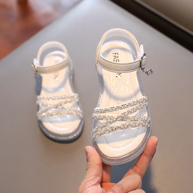 

New Girls Sandals Soft-soled Non-slip Beach Sandals 2022 Summer Fashion Tide Rhinestone Princess Shoes Children Sandals G909