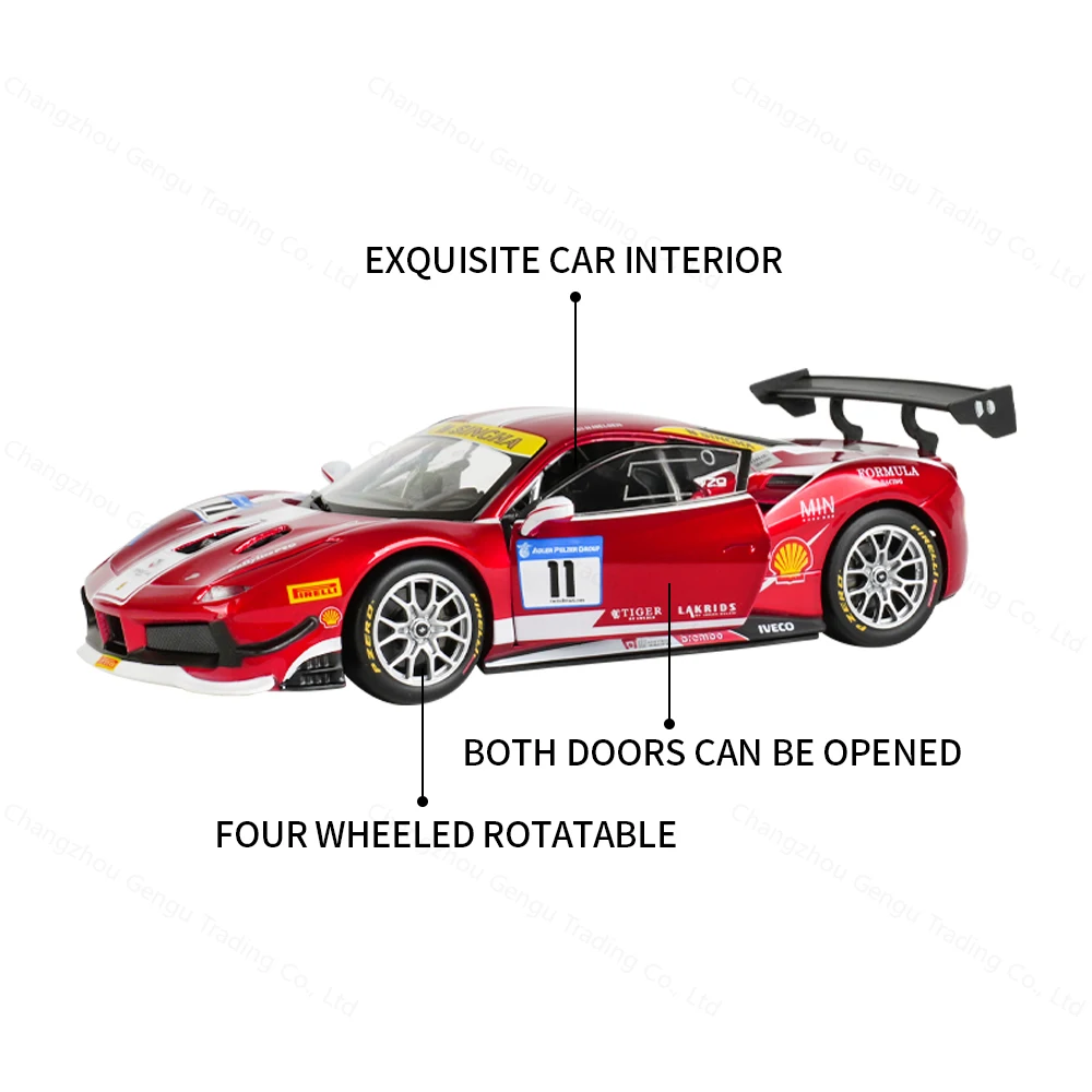 Фото Bburago 1:24 Ferrari 2017 488 CHALLENGE FORMULA RACING, коллекционная модель гоночного автомобиля из сплава, роскошная литая машинка, игрушка, подарок №2