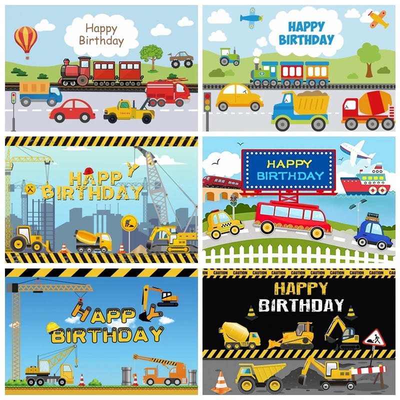 

Construction Engineering Vehicle Excavator Newborn Baby Shower Boy Birthday Party Backdrop Photography Background Photo Studio