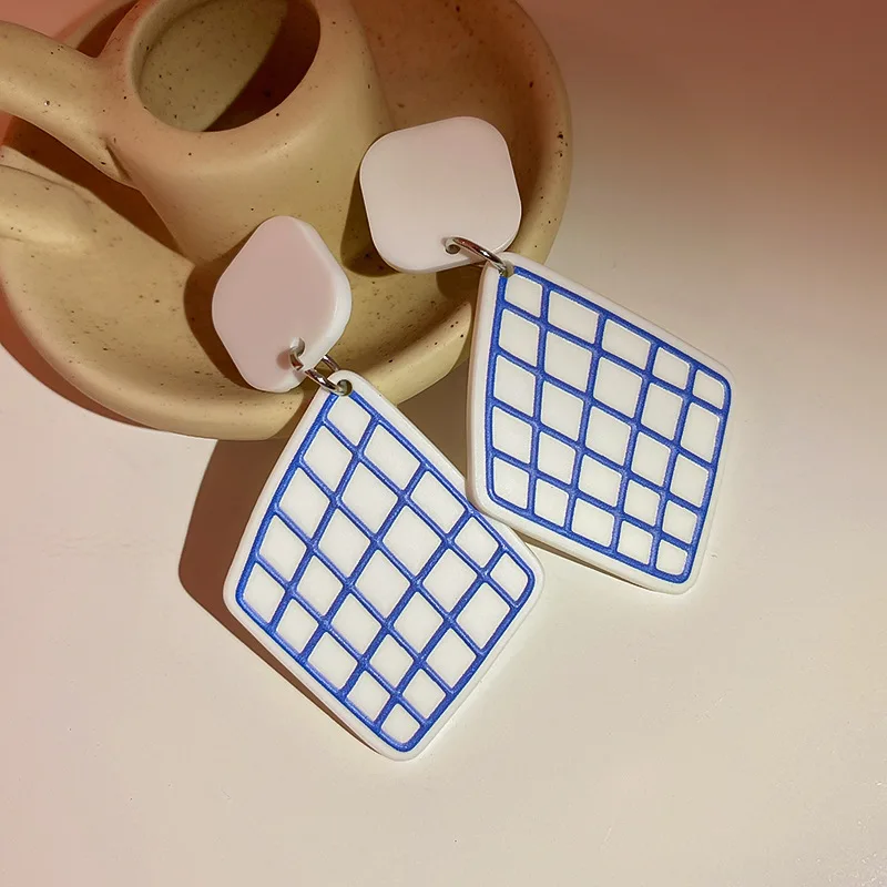 Винтажные богемные большие висячие серьги в клетку для вечеринки Гавайские