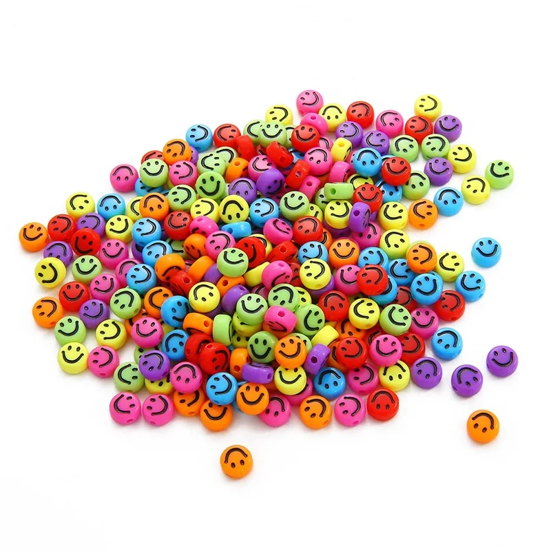 

Акриловые бусины в виде улыбки, 7x7 мм, 100 шт., разноцветные искусственные Круглые бусины для браслетов, изготовление ювелирных изделий