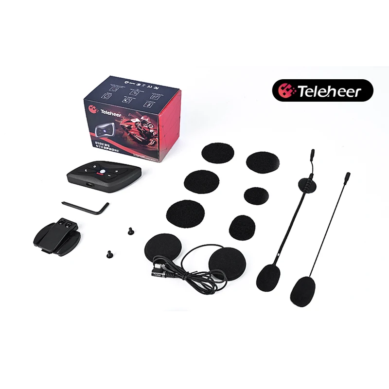 1Pcs/Set Teleheer T6 Plus Bluetooth Headset Motorcycle Helmet 1500M Intercomunicador Moto Real-time For 2 Riders Waterproof  V6 images - 6