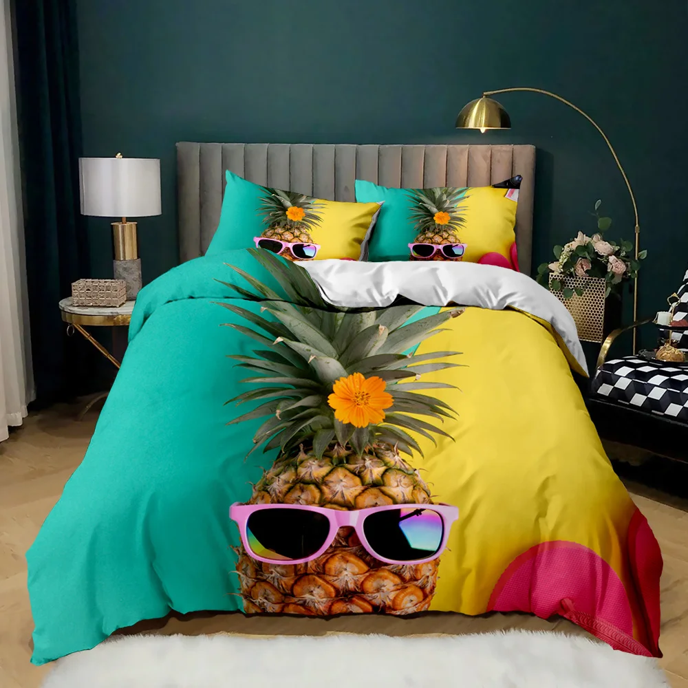 

High Quality Teens Microfiber Quilt Cover Abstract Pineapple Theme Bedding Set 2/3pcs Queen King Size Four Seasons Bedclothes