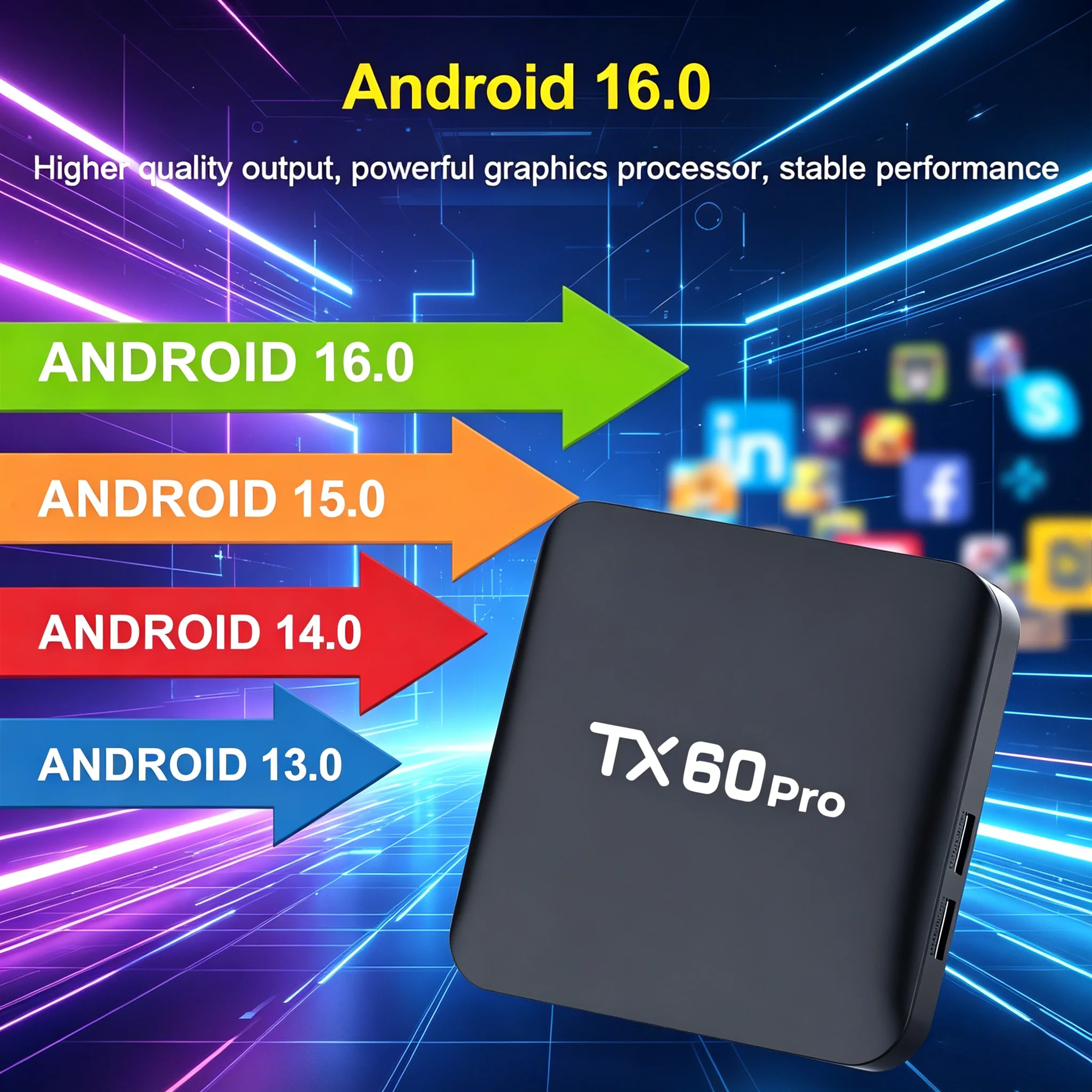 Фото ТВ-приставка Velec TX60 Pro, 16 ГБ+256 ГБ, Android 16.0, 4K HD, голосовое управление, медиаплеер с функцией зеркалирования экрана. №4