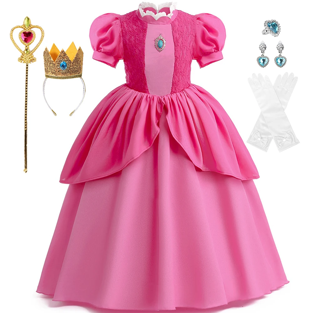 

Peach Dress Cosplay For Girl Costume 2023 New Princess Dress Carnival Costumes Wednesday Kids Vestidos Party Dresses 4-12 Years