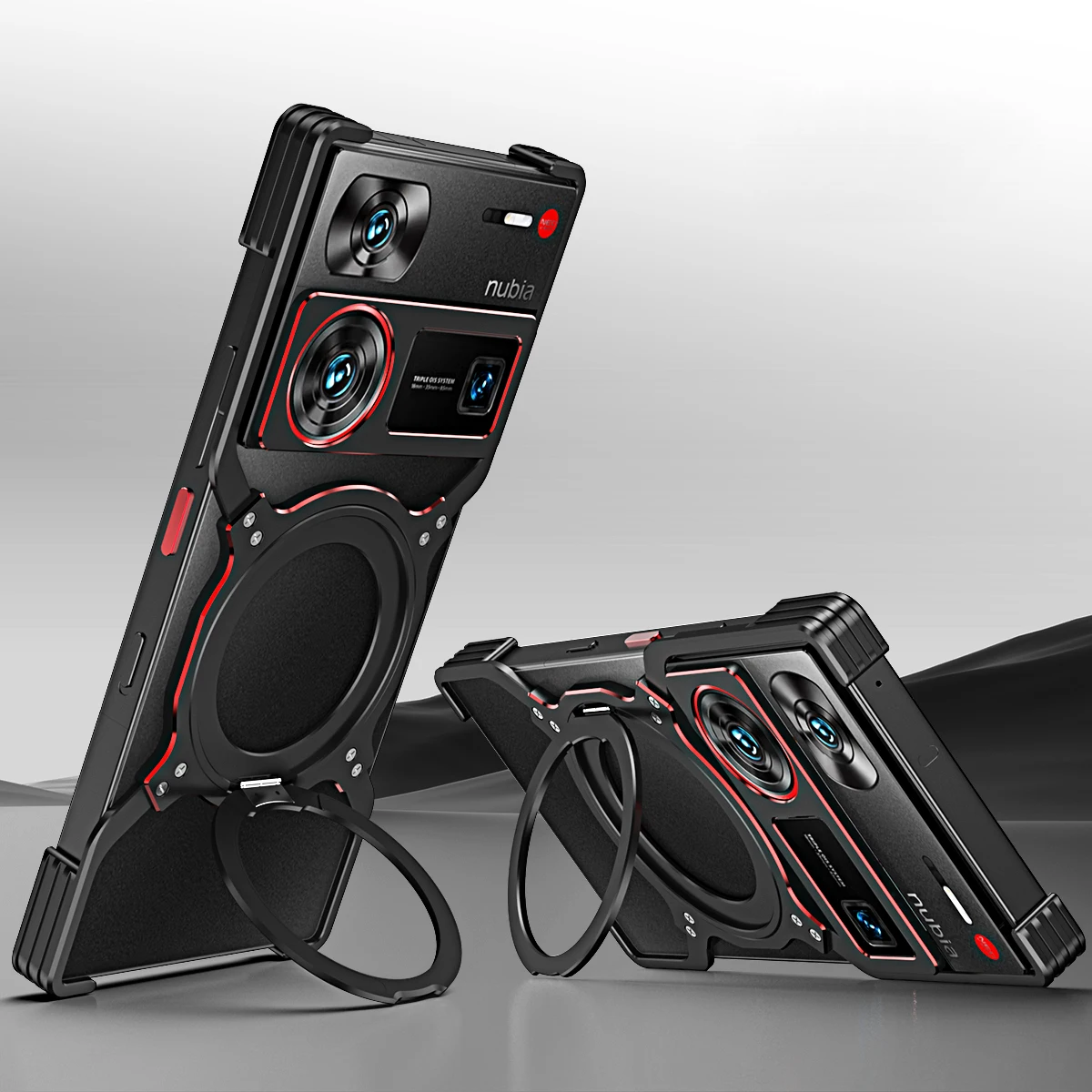 Фото Магнитный металлический корпус без оправы для ZTE Nubia Z60, бампер из ультра алюминиевого сплава 360° °   Защитная крышка объектива с вращающейся кольцевой подставкой №1