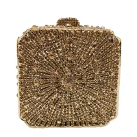 fashion luxury formal square shape crystal rhinestone bridal clutch handbag evening bag gold silver handbag crystal purse