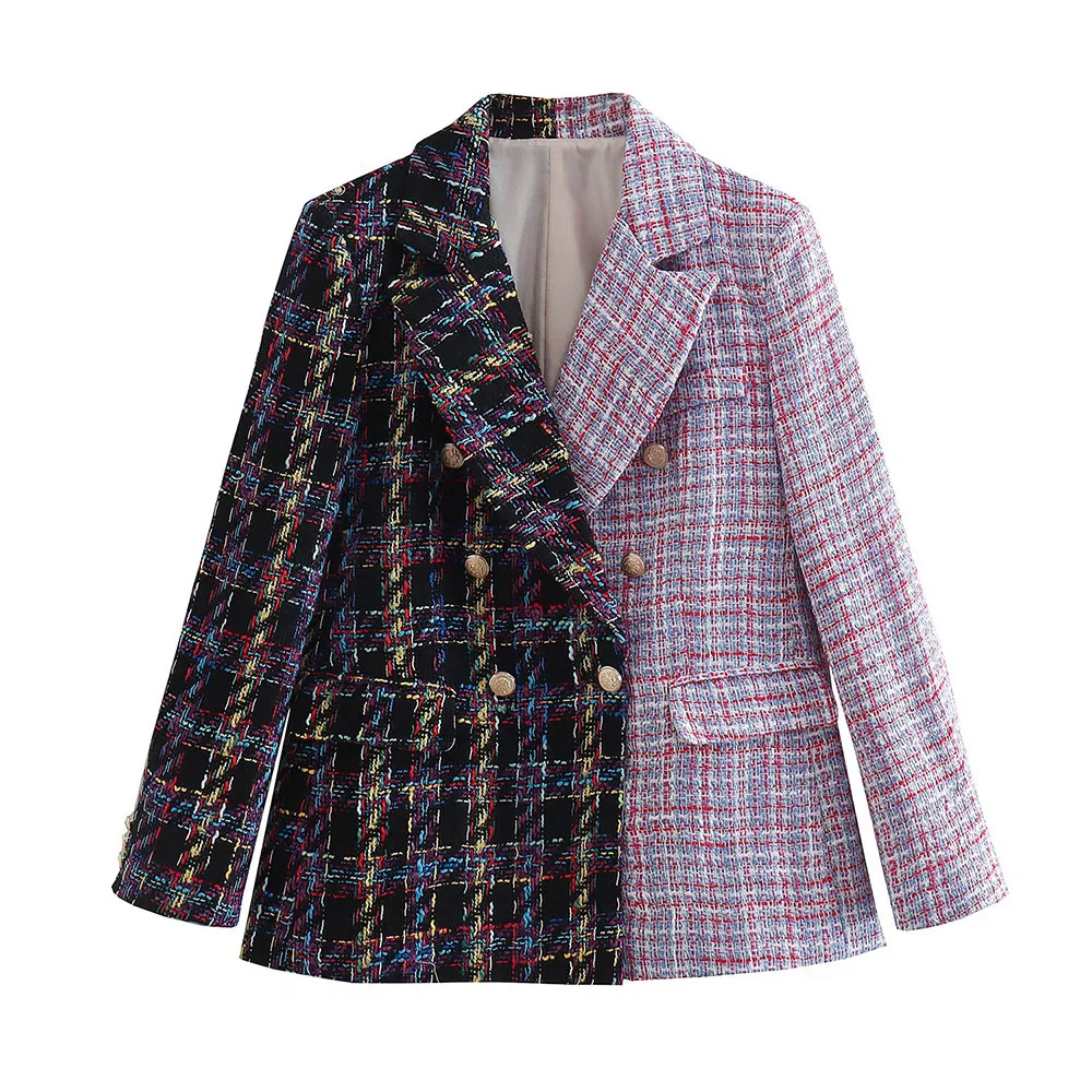 

Женский твидовый Блейзер ZATRHMBM, винтажный двубортный пиджак с длинным рукавом, верхняя одежда с накладными карманами, стильные топы, 2022
