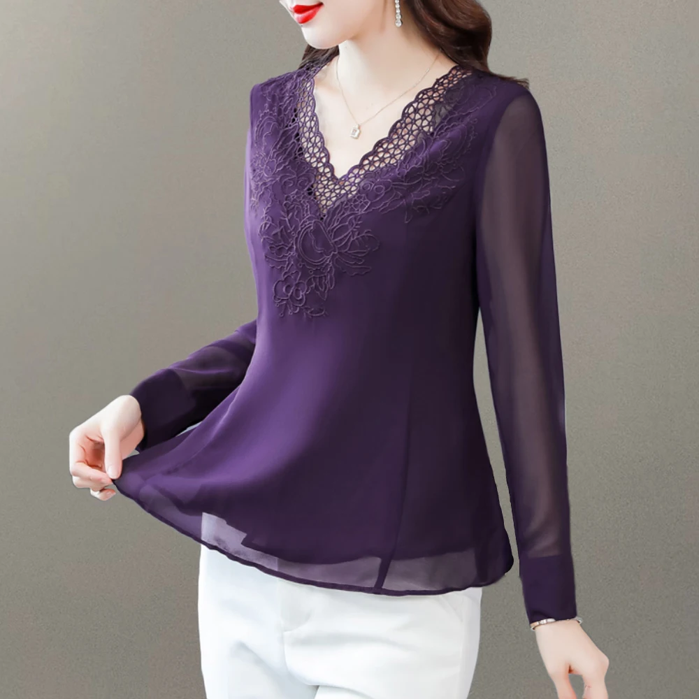

Женские Летние шифоновые рубашки, привлекательная прозрачная блузка с вышивкой и длинным рукавом, элегантные женские топы, женская одежда