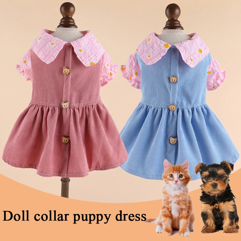 

Вельветовое платье с вышивкой для домашних животных, плюшевая юбка на бретельках, яркое платье для собаки, платье для мишек, одежда для домашних животных