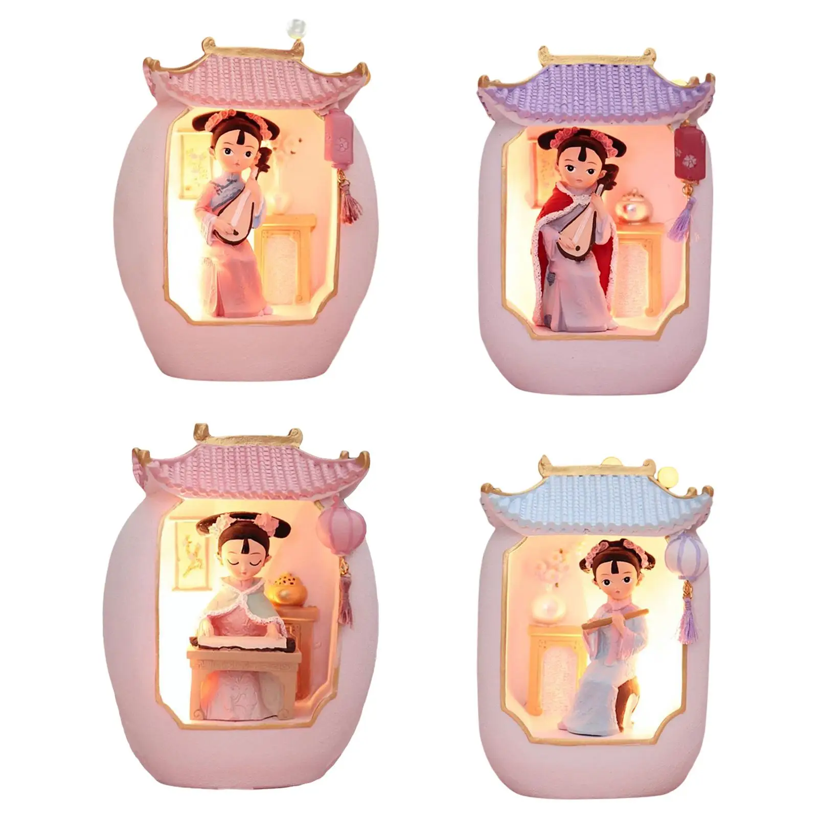 

Chinese Girl Playing Musical Instrument Sculpture Craft Night Light Decorations for Living Room Home Decors Bedroom Decor Cute