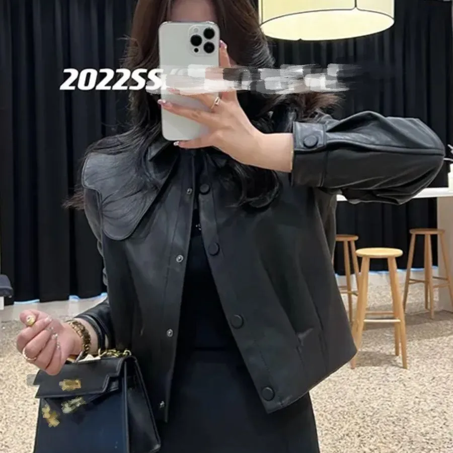 2023New style Autumn Spring Pu Jacket Women New Korean Style Long Sleeve Small Black Short Top Fashion Leather Coat Woman Jacket
