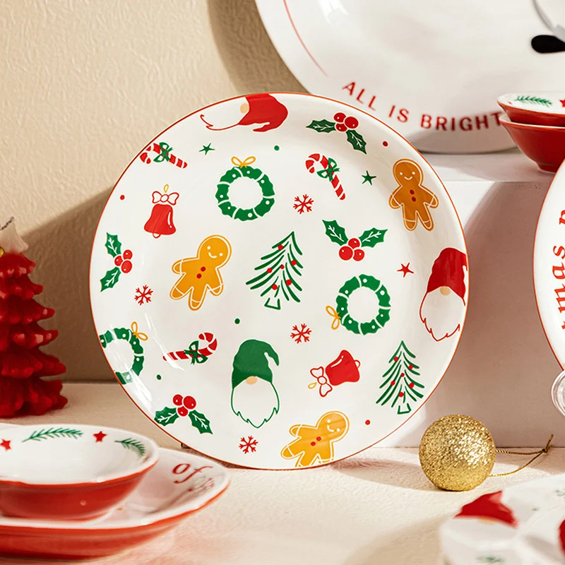 

Christmas Party Dinnerware Ceramic 12 Inch Plate 5inch Bowls 8inch Dish Santa Claus Under Glazed Porcelain Nordic Food Container