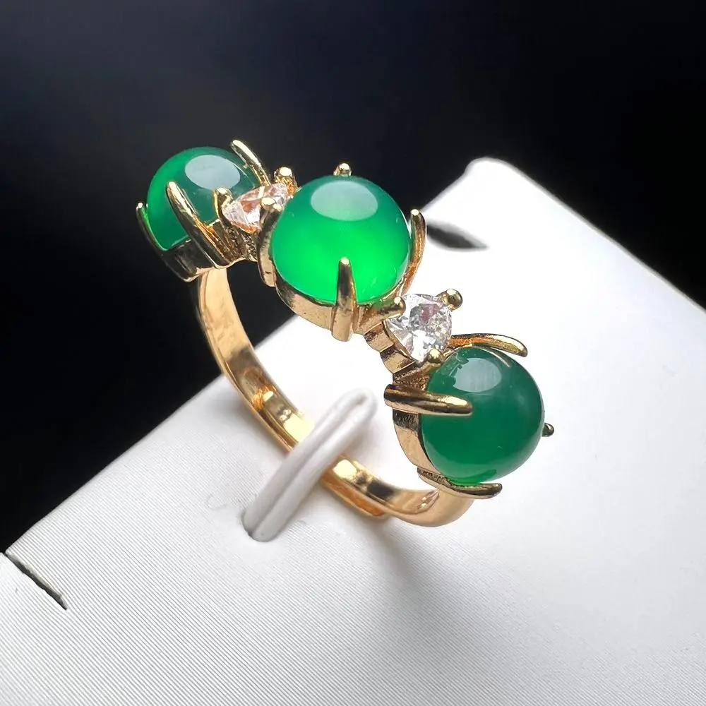 

Triple Green Agate Finger Ring Charm Luxury Rings Adjustable Copper Stone Ring With Zircon For Women Free Shipping