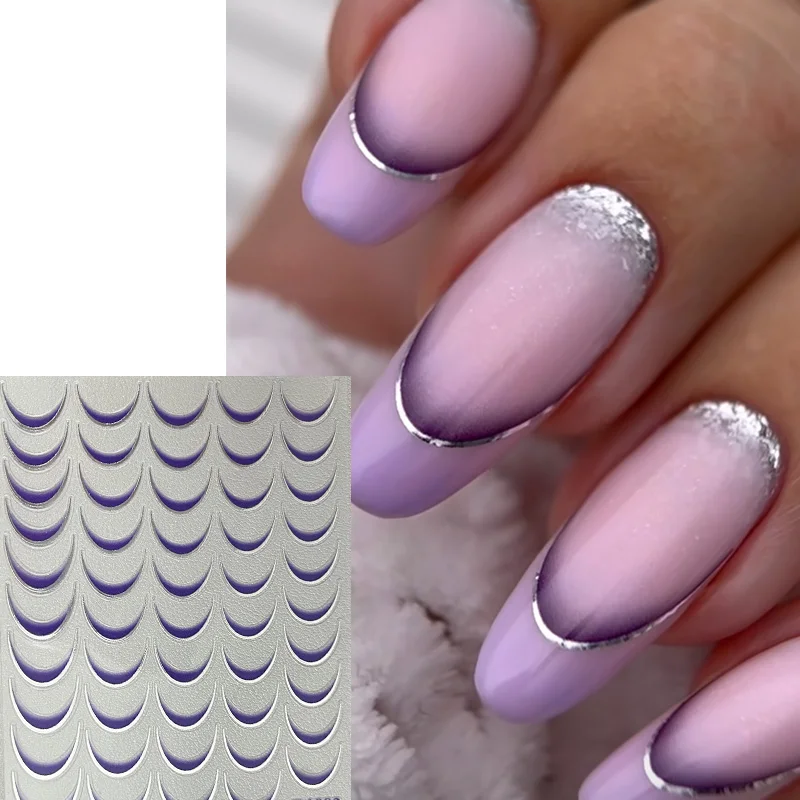 3D цветные наклейки для ногтей во французском стиле голубая роза градиентная