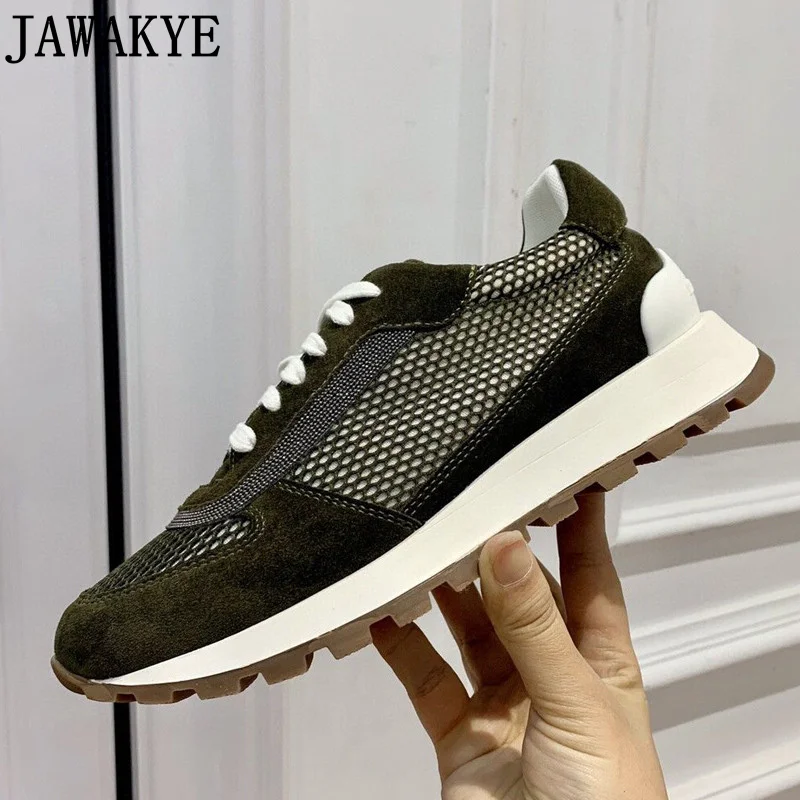 

Кроссовки женские сетчатые на плоской подошве, дизайнерские брендовые сникерсы с круглым носком, повседневные теннисные туфли, лоферы для отдыха