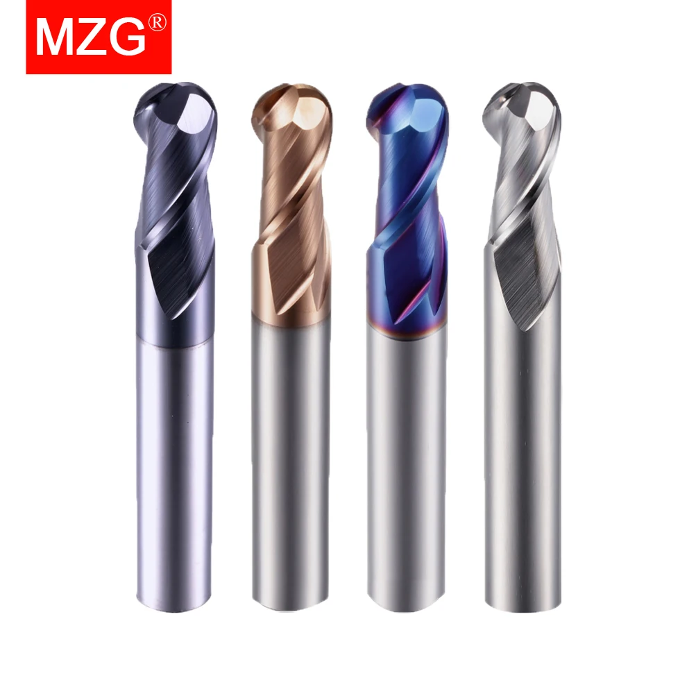 MZG Ball End Mill 2 Flute HRC45 HRC55 HRC65 Nano Coating Hard Steel Cast Iron Brass Carbide Tool Tungsten Milling Cutter
