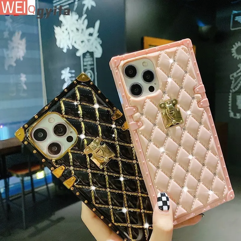 

Luxury Soft Lambskin Leather Cases For S22 S21 Ultra Plus 21 FE Note 20 Ultra 10 Plus A52 A50 A50S A30S Square Plaid Cover