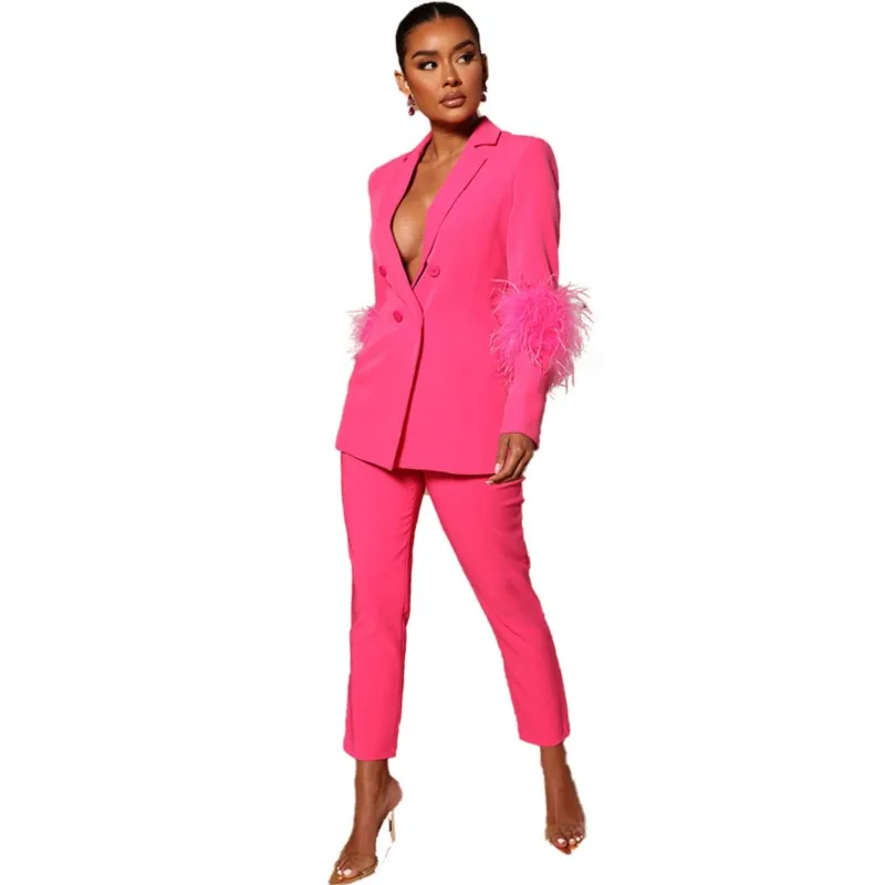 Business Office Ladies Suit 2 Piece Solid Color Slim Long-sleeved Blazer + Long Pants Suit Casual Fashion Suit 2023 Spring S-XL
