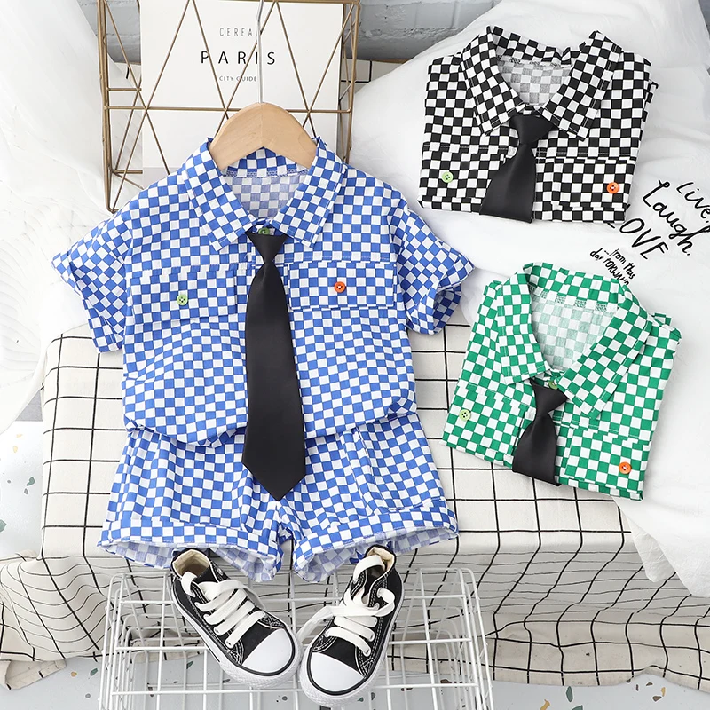 

Summer Boys Clothing Sets Children Boys Clothes Kids Fashion Cartoon Cotton Necktie T-shit+Shorts 2pcs Casual Toddler 1-4 Years