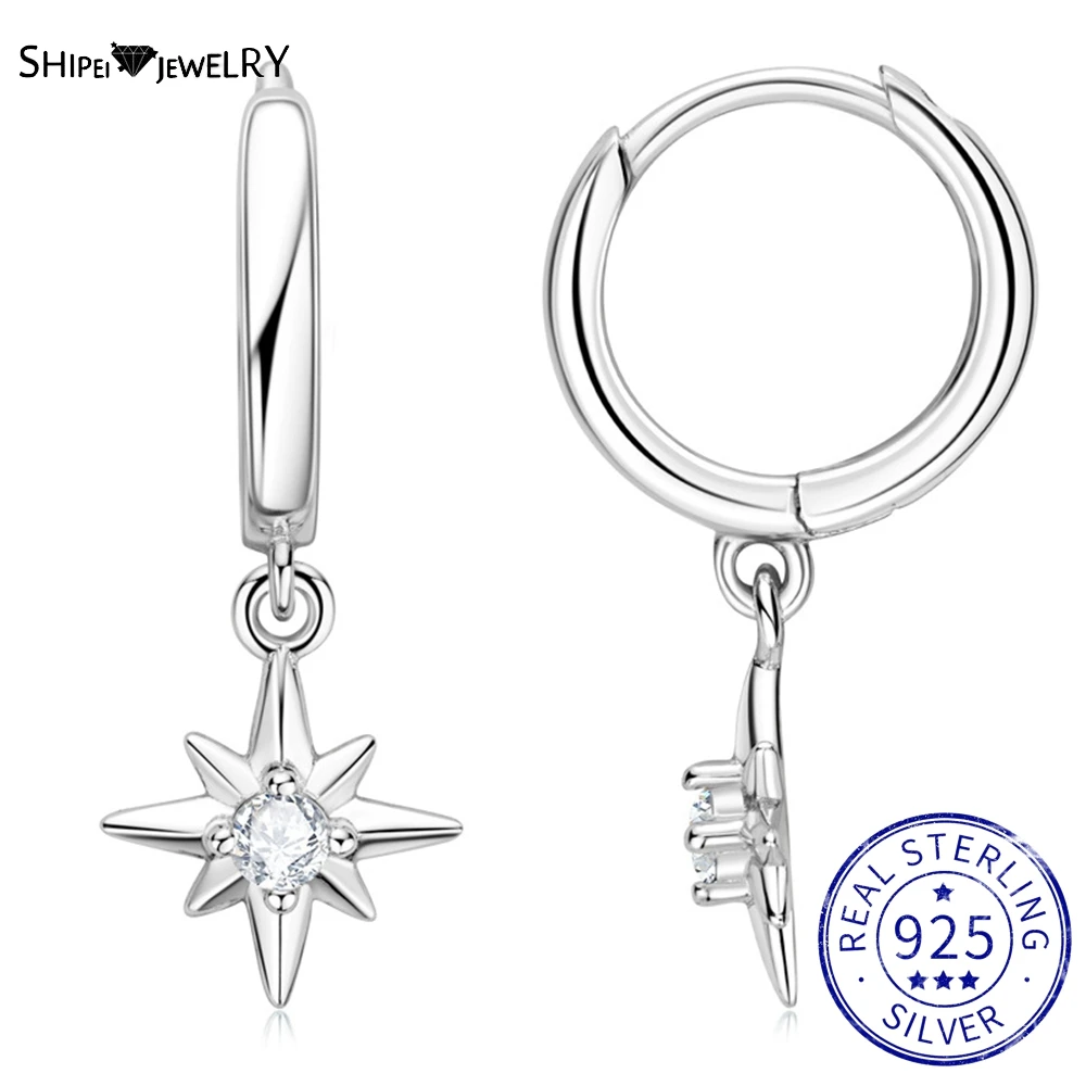 

Shipei Romantic 925 Sterling Silver Star VVS D Color Real Moissanite Diamonds Party Dangle Hoop Earrings Fine Jewelry With GRA