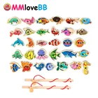 Деревянная Магнитная игра Fshing, мультяшная Морская жизнь, познание, рыба, удочка, игрушки для детей, раннее развивающее интерактивное устройство для родителей и детей