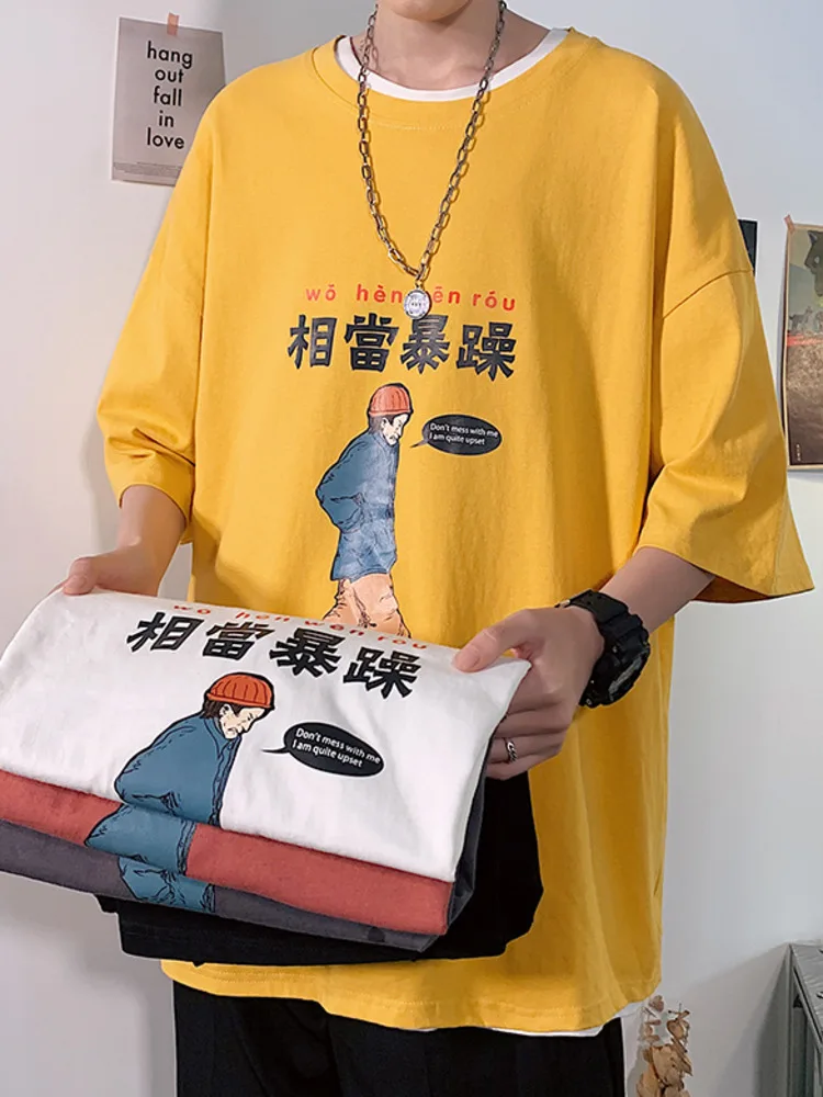 

SYUHGFA Men's Short Sleeve Casual T-shirt 2022 Summer Fashion Printed Girl Tops Oversize Korean Streetwear T-shirt Male Clothing
