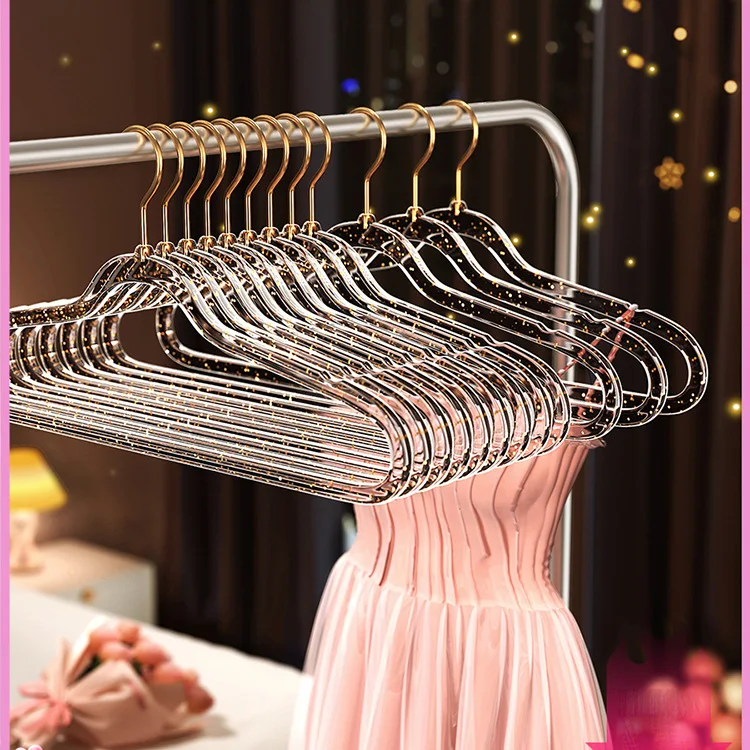 

Crystal 10pcs/clothes Cute Women's Store Transparent Clothing Plastic Traceless Household Gold Hanger Clothes Clothing Powder