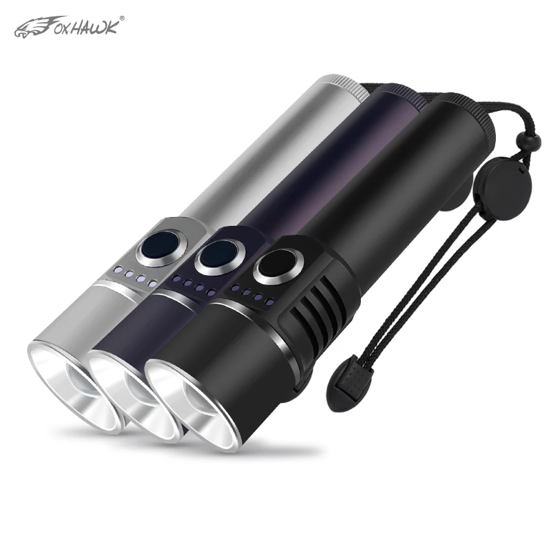 

Foxhawk USB Rechargeable Flashlight, 1000 Lumens Powerful 18650 Flashlight, Cree LED, Power Bank in One, 5 Modes, with Battery