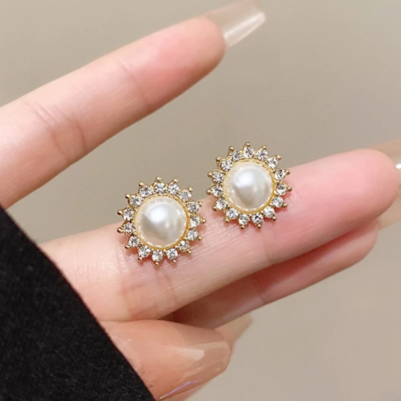 

HEYu Luxury Round Pearl Zircon Earrings for Women 2023 New Fashion Party Earring Minimal Wedding Jewelry Accessories