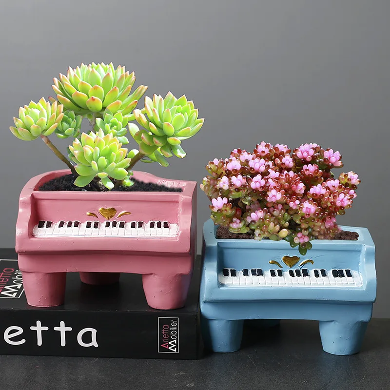 

Cartoon Resin Piano Flower Pot Cute Vase Cactus Succulent Plants Bonsai Potted Flower Arrangement Garden Decoration Accessories