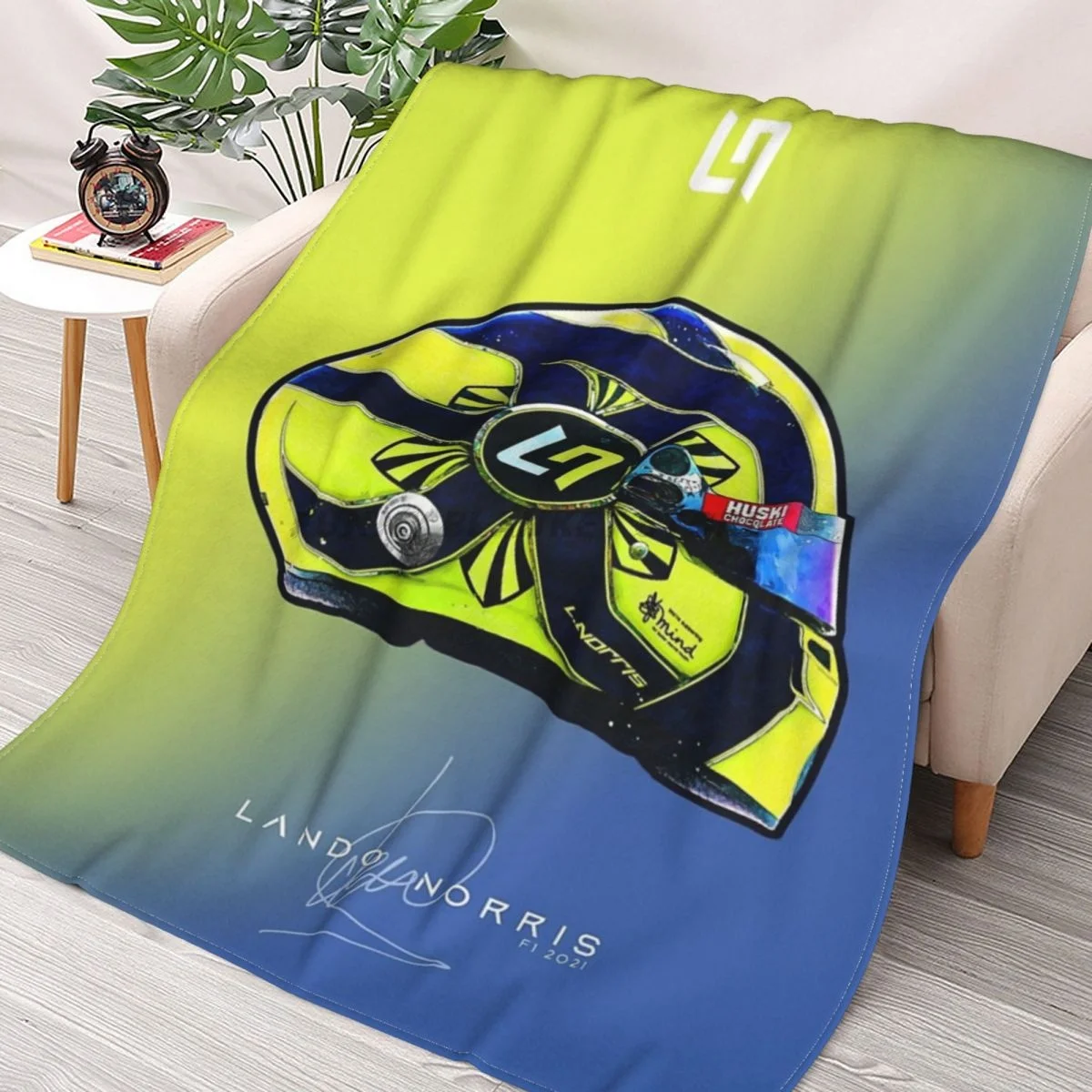 

F1 2021 Lando Crash Helmet Artwork Throws Blankets Collage Flannel Ultra-Soft Warm picnic blanket bedspread on the bed