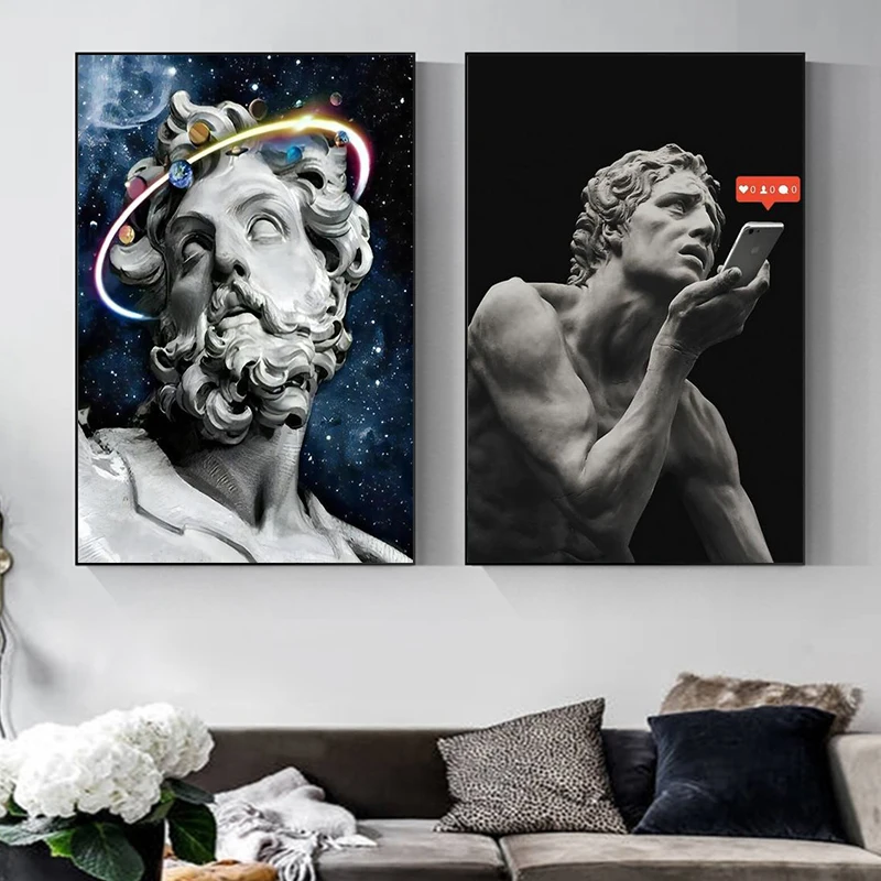 

Zeus With Universe Planet Aura Sculpture Poster And Prints Greek Mythology Wall Art Canvas Painting For Home Decor Mural Picture