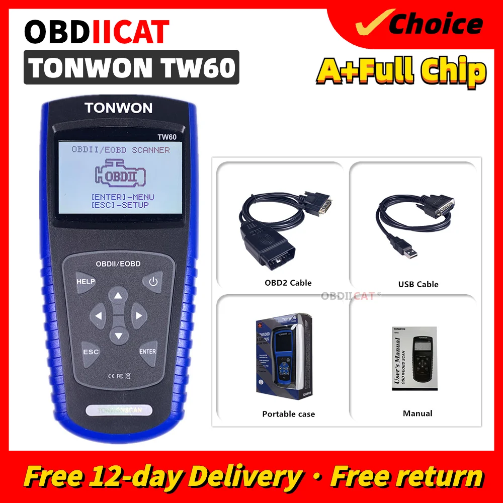 

New TONWON TW60 full OBDII OBD2 Diagnostic Works On Most OBDII Compliant USA Vehicle OBD2 Scanner Tool Since 1996