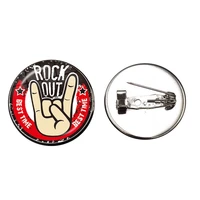 hot style creative victory rock gesture glass cabochon brooch rock music backpack wear accessories gift