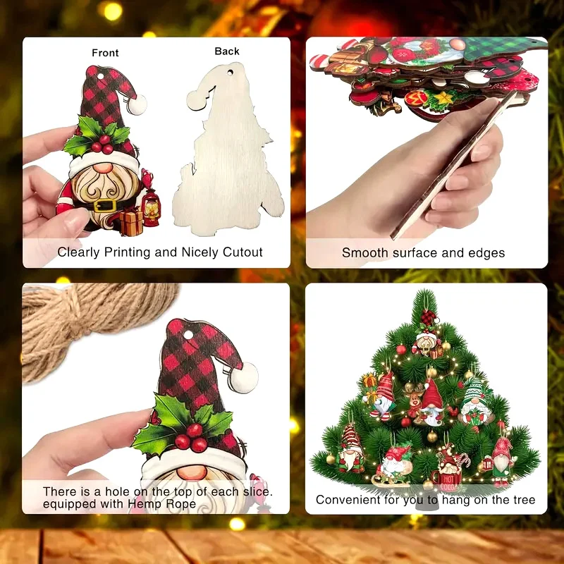 24 шт. рождественские деревянные подвески Санта-Клауса с несколькими краями