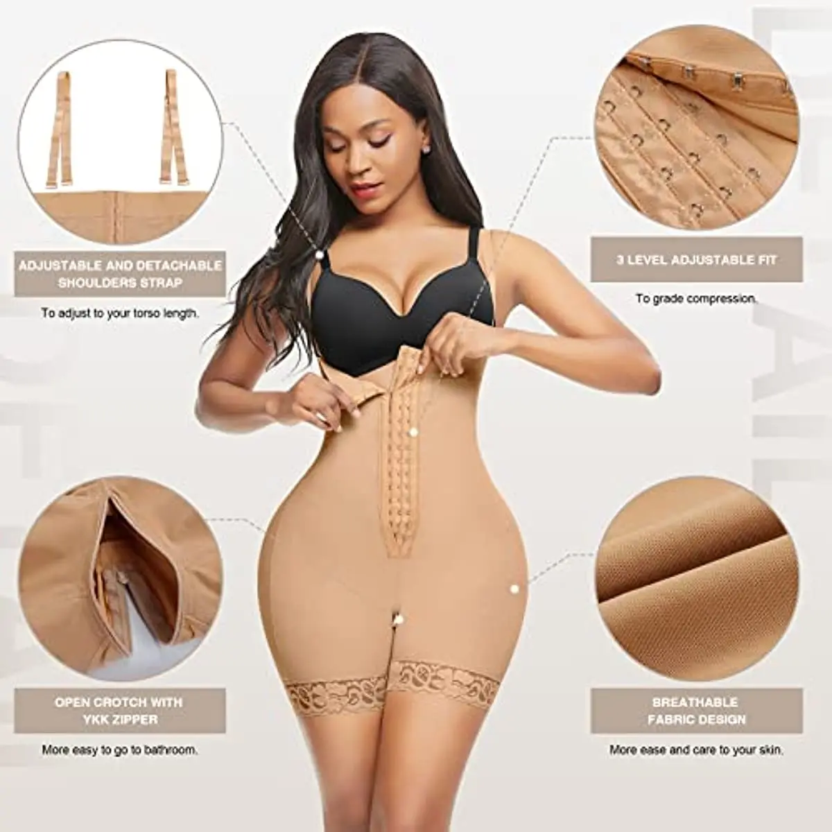 Waist Trainer Bodysuit Shapewear for Women Tummy Control Fajas Post Surgery Compression Body Shaper with Open Crotch