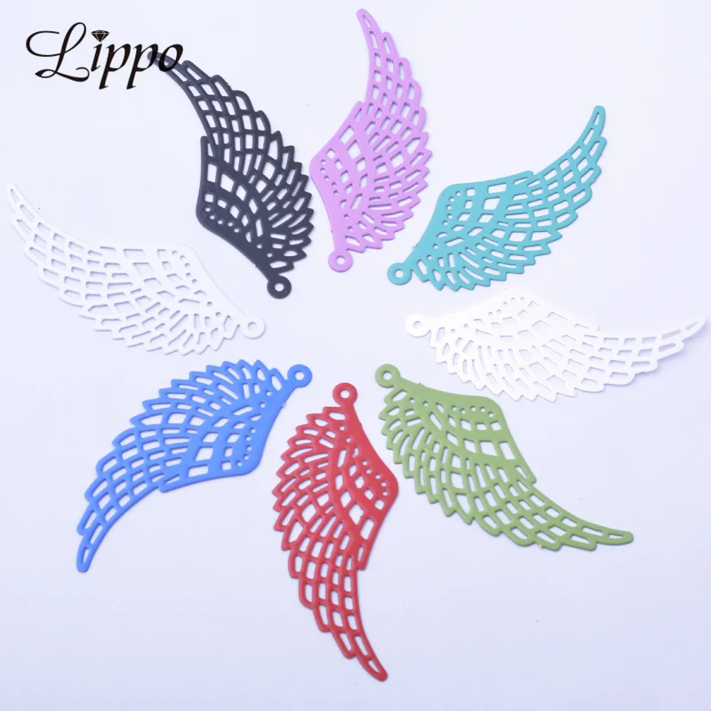 50pcs AC2584 49*20mm Jewelry Accessories Filigree  Silver Plated Large Angel Wing charm Diy Handmade Jewelry  Accessories