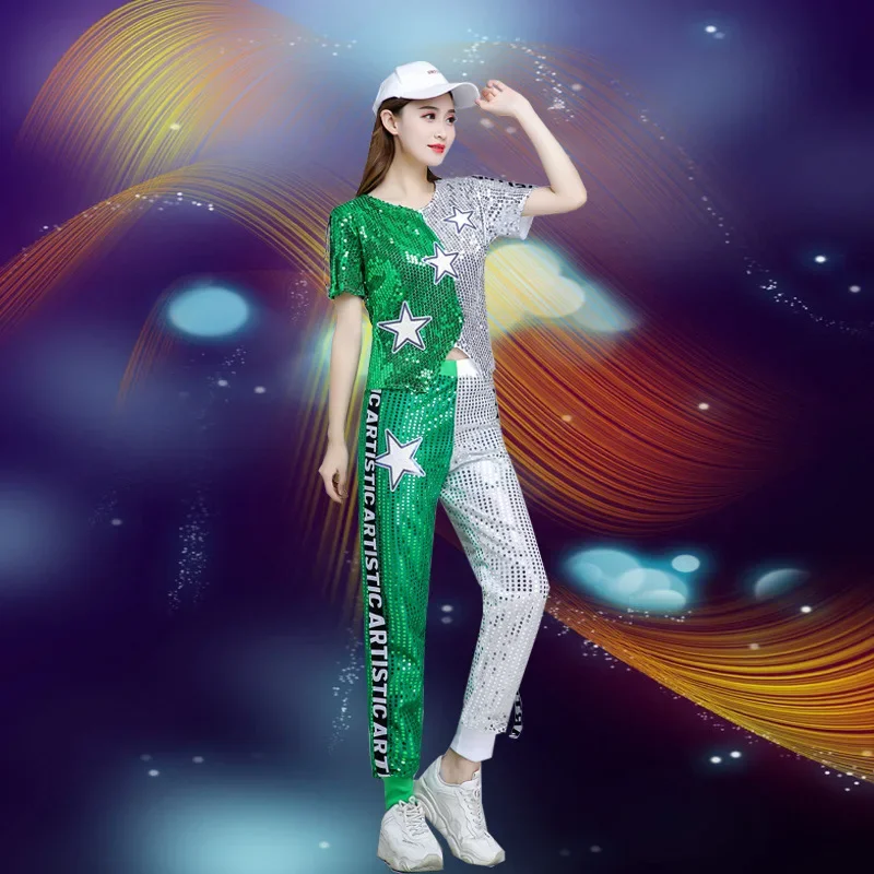 Костюм джаза в стиле хип-хоп с блестками современный смешанный костюм Женский