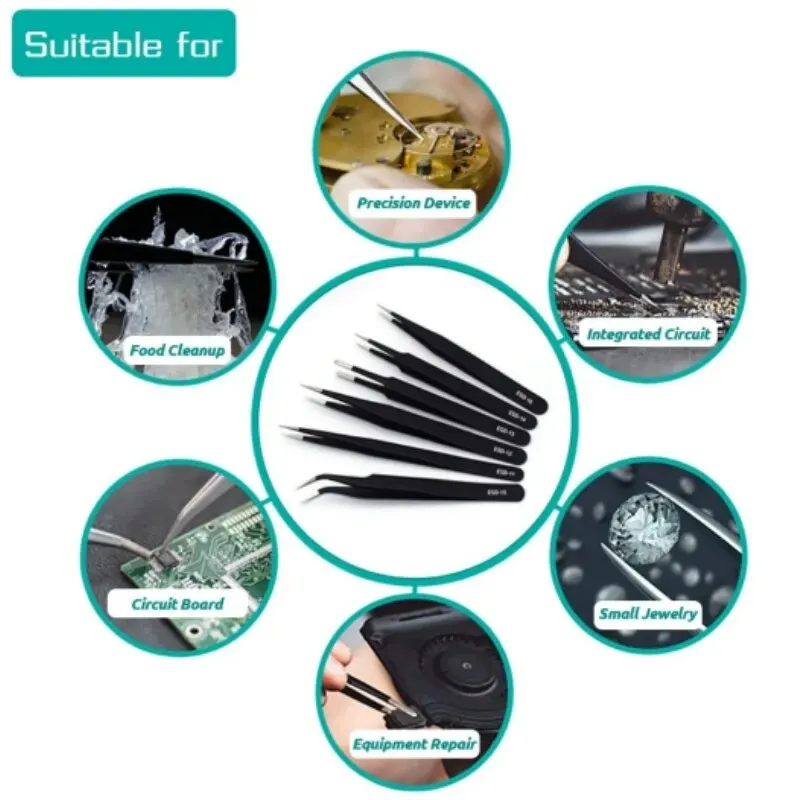 Изогнутые Прямые Черные Пинцеты Из Нержавеющей Стали Для Дизайна Ногтей