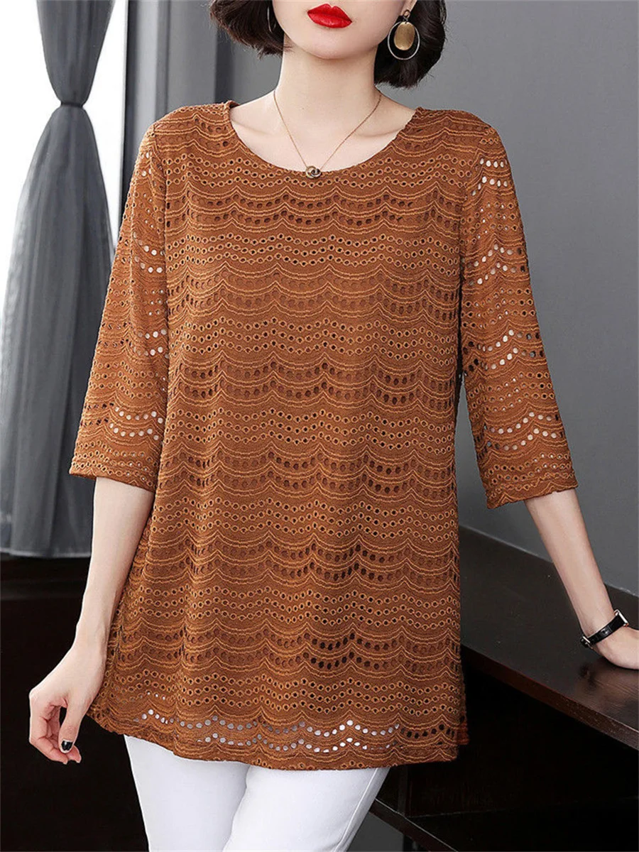 Блузка женская кружевная с полурукавом и круглым вырезом на весну/лето TT2179 |
