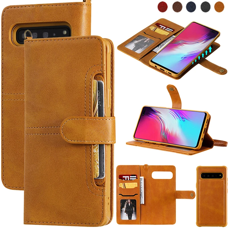 Shockproof Leather Flip Case For Samsung Galaxy S10 5G S9 S8 Note 10 8 9 Plus S10e Detachable Magnetic Card Slots Wallet Case