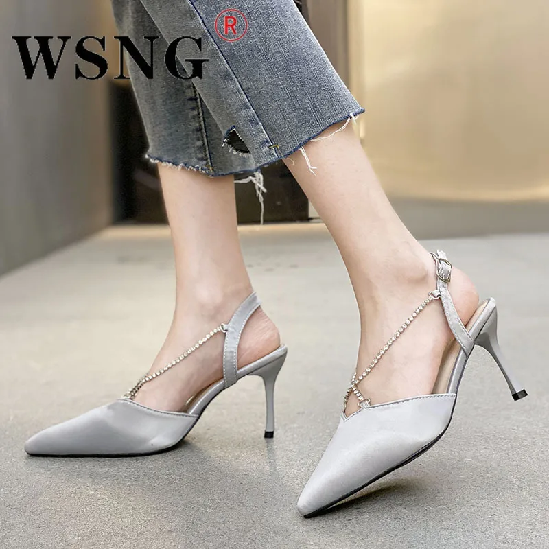 

Fashion trend elegant stiletto shoes ladies sandals summer new rhinestone chain buckle ladies temperament high heels