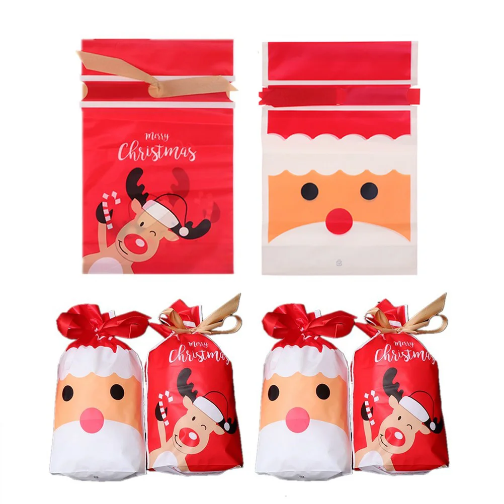 

50pcs Christmas Drawstring Bags Biscuit Santa Gift Sack Xmas Gift Christmas Treat Pouch Christmas Treat Bags
