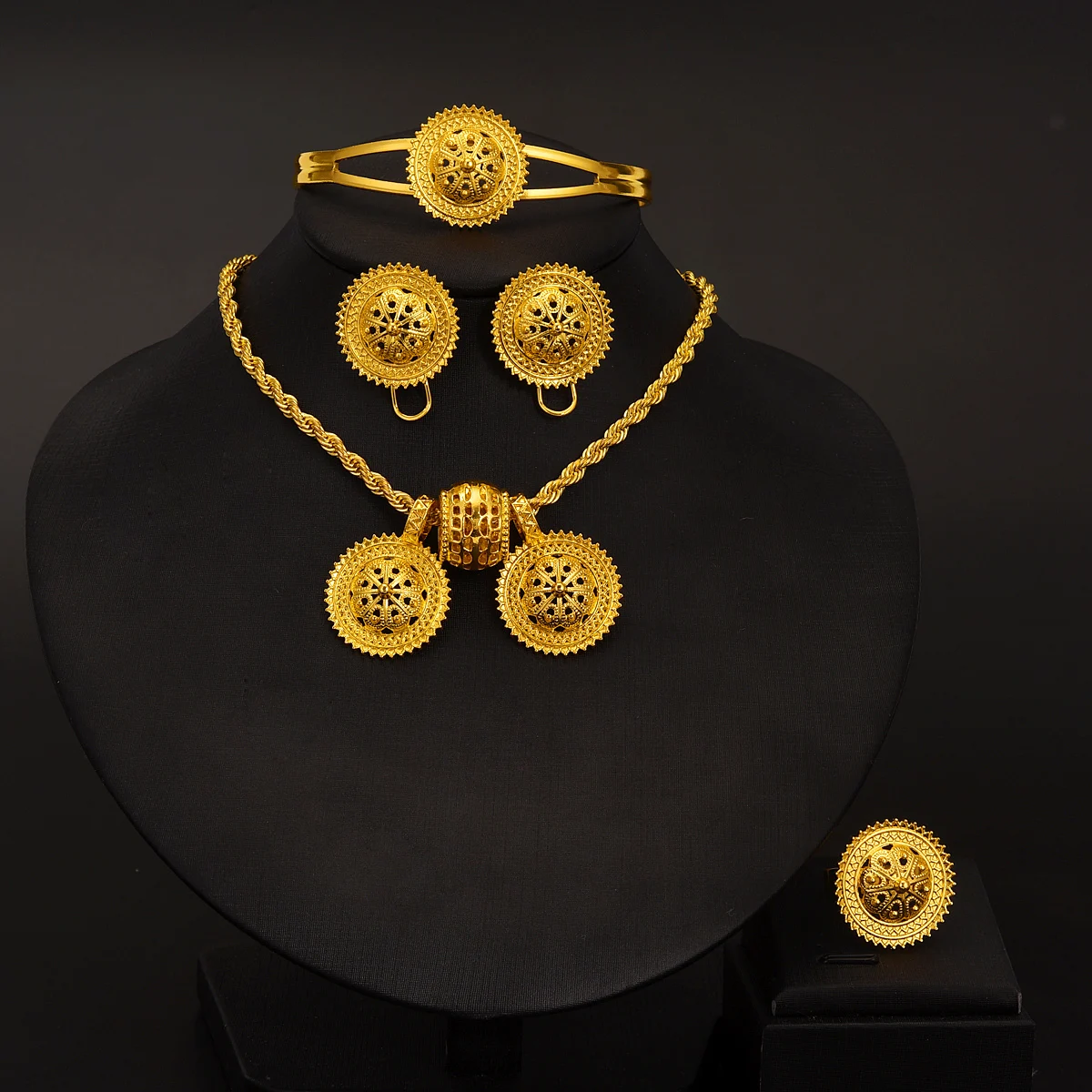 Эфиопские комплекты ювелирных изделий золотого цвета кулон ожерелье серьги