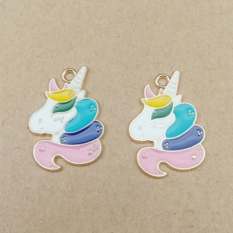 

10 шт. разноцветные металлические эмалевые Подвески в виде единорога, подвески в виде животных для самостоятельного изготовления браслетов,...